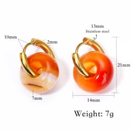 Natural Stone Malacite Quartz Tiger Eye Stone Donut Shape Stainless Steel Hoop Earrings Women Fashion Pierced Dangle Earring