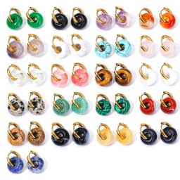 Natural Stone Malacite Quartz Tiger Eye Stone Donut Shape Stainless Steel Hoop Earrings Women Fashion Pierced Dangle Earring