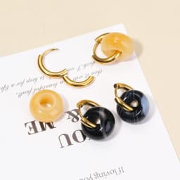 Natural Stone Malacite Quartz Tiger Eye Stone Donut Shape Stainless Steel Hoop Earrings Women Fashion Pierced Dangle Earring