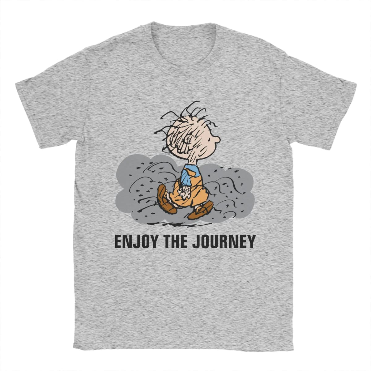 Men Peanuts Snoopy Pigpen Walking Cloud T Shirt Pure Cotton Clothes Casual Short Sleeve Crewneck Tee Shirt Plus Size T-Shirt