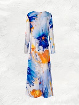Spring Autumn Blue Orange White Floral Abstract Vacation Dress Elegant Long Sleeve A-Line Dress Women Casual Office Party