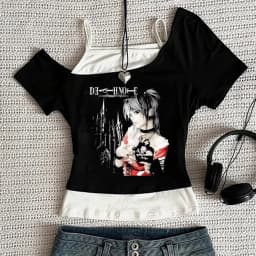 Women Harajuku Death Note Misa Amane Cropped Crop Tops Gothic Print Solid Camis Summer Casual Sleeveless Strap Top Y2k Tees