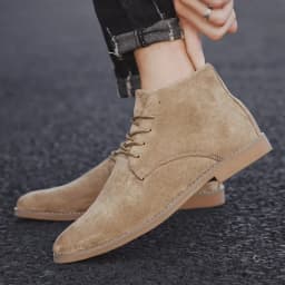 Fashion Brown Chelsea Boots Men British Style High Top Suede Leather Shoes For Men Lace-up Pointed Toe Design Men's Ankle Boot