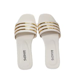 Women's Shoes, Ladies' Fashionable Slippers, Classic and Versatile, Metal-Decorated Square-Toe Flat Sandals, Leopard Print