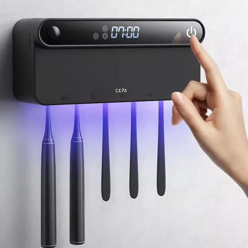 Smart UV Toothbrush Holder Sterilizer Toothpaste Squeezer Dispenser LED Displayed Timming Disinfection Bathroom Accessories Set