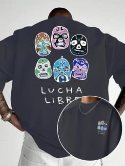 Men's casual short sleeved T-shirt - Mexican wrestling mask, "Lucha Libre" double-sided printed men's fashion trend T-shirt