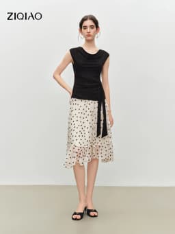 ZIQIAO 2026 Summer Women's Draped Neck Sleeveless Knit Top - Elegant Textured Design Casual Blouse for Daily and Summer Wear