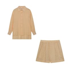 2026 Fashion Trend Plain Color Jacquard Bubble Sleeve Shirt with Shorts Commuter Casual Suit for Women
