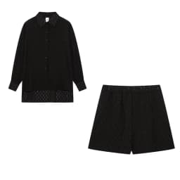 2026 Fashion Trend Plain Color Jacquard Bubble Sleeve Shirt with Shorts Commuter Casual Suit for Women