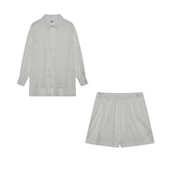 2026 Fashion Trend Plain Color Jacquard Bubble Sleeve Shirt with Shorts Commuter Casual Suit for Women