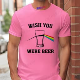 Men's Funny T-Shirt 'Wish You Were Beer', Rainbow Prism Beer Glass Print Tee, Summer Short Sleeve Y2k Tops for Drinking Party