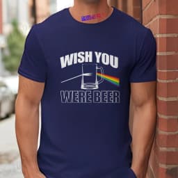 Men's Funny T-Shirt 'Wish You Were Beer', Rainbow Prism Beer Glass Print Tee, Summer Short Sleeve Y2k Tops for Drinking Party