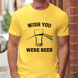 Men's Funny T-Shirt 'Wish You Were Beer', Rainbow Prism Beer Glass Print Tee, Summer Short Sleeve Y2k Tops for Drinking Party