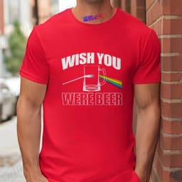 Men's Funny T-Shirt 'Wish You Were Beer', Rainbow Prism Beer Glass Print Tee, Summer Short Sleeve Y2k Tops for Drinking Party