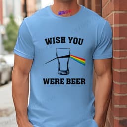 Men's Funny T-Shirt 'Wish You Were Beer', Rainbow Prism Beer Glass Print Tee, Summer Short Sleeve Y2k Tops for Drinking Party