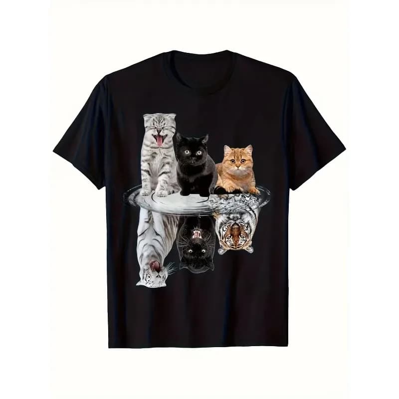 Men's Cat Reflection Meme Graphic T Shirt Cotton Tee Women Spring Summer Oversized Ironic Humor Weirdcor Sarcastic Hilarious Top