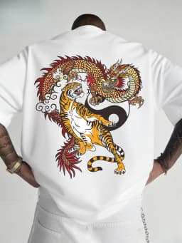 Men's T-Shirt with "Dragon and Tiger" Heat Transfer Print Round Neck Machine Washable Urban Fashion Trendy Top