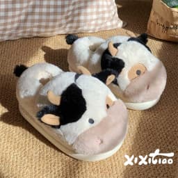 XIXITIAO Warm Cow Slippers for Women Cartoon Cute Plush Soft Thick-Soled Indoor Slippers Winter Home Couples Shoes Surprise Gift