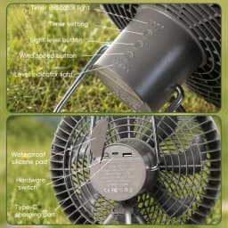 Large Size 10000mAh Outdoor Camping Fan Rechargeable Tent Ceiling Fan Portable Desktop Circulator with Remote Control LED Light