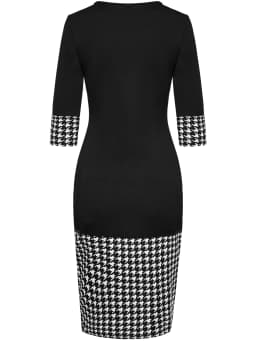 Womens Elegant Crew Neck 2/3 Sleeve Work Office Knee Length Black Business Casual Party Ruched Pencil Bodycon Sheath Dress