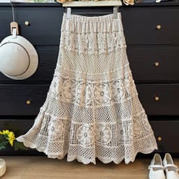 Crochet Midi Skirts Women Openwork Hollow Out Guipure Lace Long Skirt Summer Dress French Chic Retro Boho Hippie Festival Outfit
