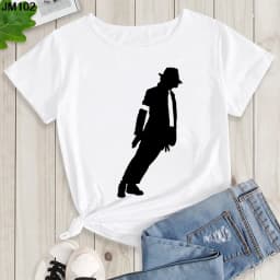 Women's Summer Shirt Pop King Michael Jackson Women's Printed Shirt Harajuku Casual White Top Women's Trendy Rock Shirt