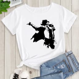 Women's Summer Shirt Pop King Michael Jackson Women's Printed Shirt Harajuku Casual White Top Women's Trendy Rock Shirt