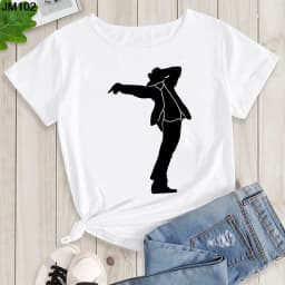 Women's Summer Shirt Pop King Michael Jackson Women's Printed Shirt Harajuku Casual White Top Women's Trendy Rock Shirt