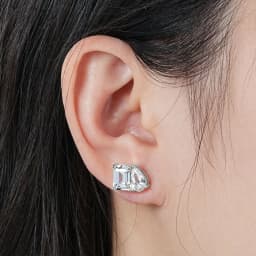 OXTAO Two Stone Cubic Zirconia Stud Earring Emerald &Pear Cut for Women Statement Earrings Wedding Party Jewelry 14K Gold Filled