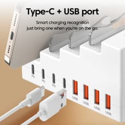 4USB 4Type-C Power Strip USB C Charger Socket 8 Port Fast Charging Charger With Phone Stand Holder For iPhone Xiaomi Huawei