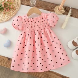 Baby Girl Dress Summer New Sweet Lovely Heart Print Square Neck Bubble Sleeves Fashion Baby Clothes 6 Months - 3 Years