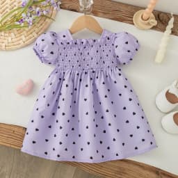 Baby Girl Dress Summer New Sweet Lovely Heart Print Square Neck Bubble Sleeves Fashion Baby Clothes 6 Months - 3 Years