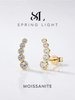 Shiny 0.86CT Curve Real Moissanite Diamond Stud Earrings For Women Real Gift Dating Anniversary Jewelry