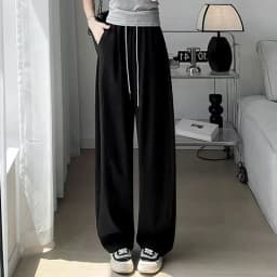 Summer Comfortable Ice Silk Wide Leg Trousers Female Solid Versatile Loose Casual Pants Straight Leg Elastic High Waisted Pants