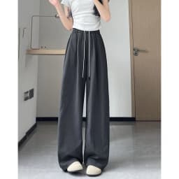 Summer Comfortable Ice Silk Wide Leg Trousers Female Solid Versatile Loose Casual Pants Straight Leg Elastic High Waisted Pants