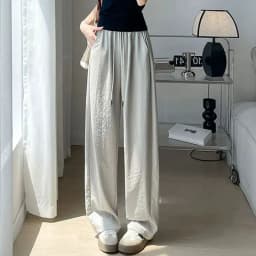 Summer Comfortable Ice Silk Wide Leg Trousers Female Solid Versatile Loose Casual Pants Straight Leg Elastic High Waisted Pants
