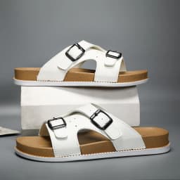 Trendy White Slippers For Men Buckle Designer Slippers Outdoor Beach Shoes Casual Slides Man Comfortable Platform Men's Sandals