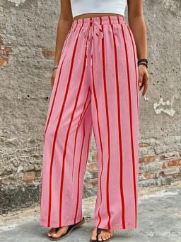 Large Retro Casual Fashion Vacation Texture Pink Striped Versatile Straight Leg Pants