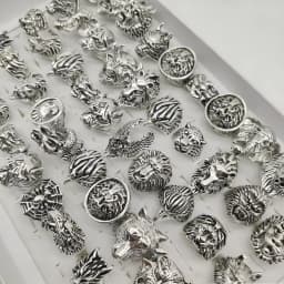 10/20/30/50Pieces Vintage Punk Animal Rings Set For Women Men Mix Style Retro Gothic Hip Hop Lion Elephant Jewelry Party Gifts
