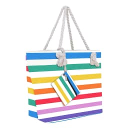 Waterproof Striped Zipper Outer Bag for Outdoor Travel Vacation Sand Resistant Canvas Convenient Folding Beach Bag 