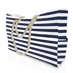 Waterproof Striped Zipper Outer Bag for Outdoor Travel Vacation Sand Resistant Canvas Convenient Folding Beach Bag 