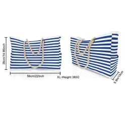 Waterproof Striped Zipper Outer Bag for Outdoor Travel Vacation Sand Resistant Canvas Convenient Folding Beach Bag 