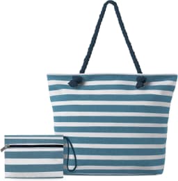 Waterproof Striped Zipper Outer Bag for Outdoor Travel Vacation Sand Resistant Canvas Convenient Folding Beach Bag 