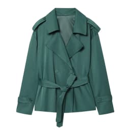 Nlzgmsj 2026 Spring French Style Women Cropped Trench Coat Double Breasted Belted Lapel Collar Long Sleeve Elegant Windbreaker