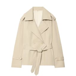 Nlzgmsj 2026 Spring French Style Women Cropped Trench Coat Double Breasted Belted Lapel Collar Long Sleeve Elegant Windbreaker