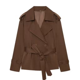 Nlzgmsj 2026 Spring French Style Women Cropped Trench Coat Double Breasted Belted Lapel Collar Long Sleeve Elegant Windbreaker