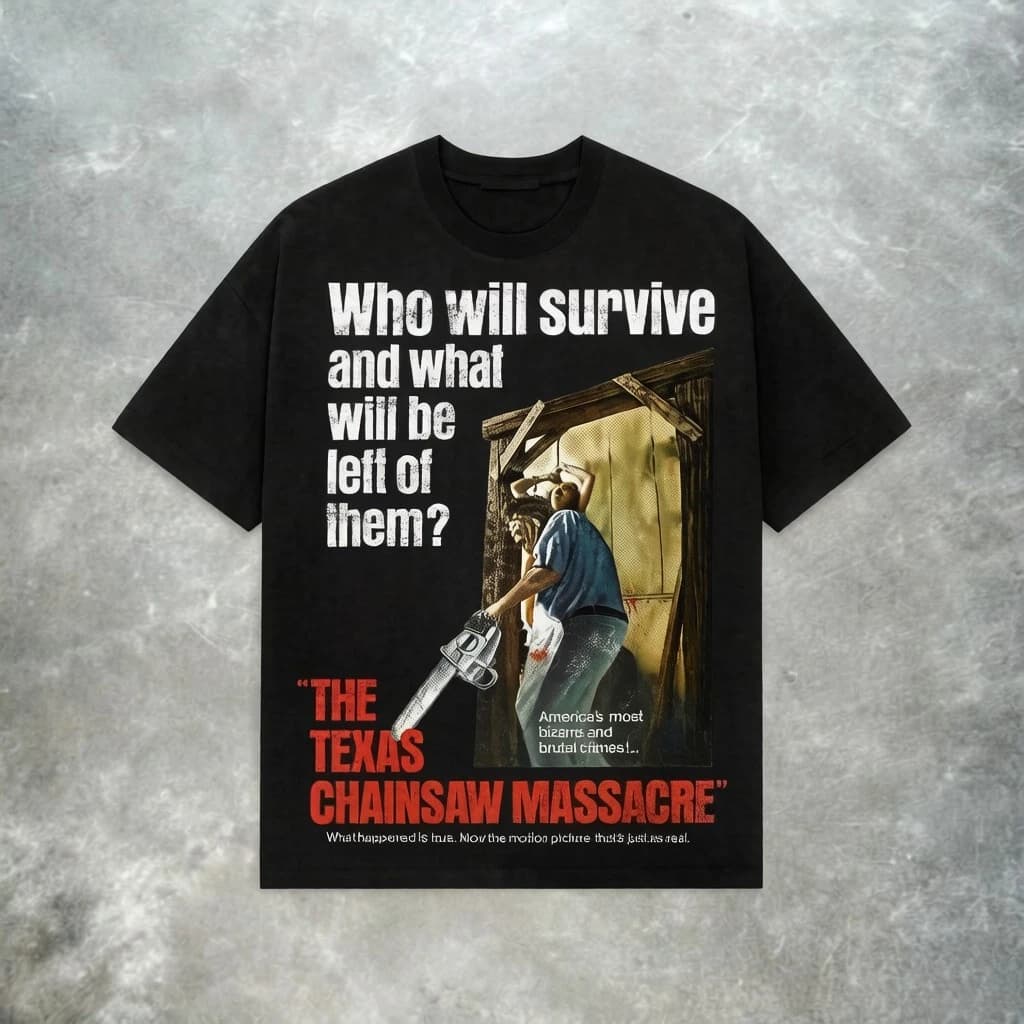 "Texas Chainsaw Massacre" T-shirt - Classic Horror Style, Red Fexx Summer Men's and Women's Version. Fashionably Popular.