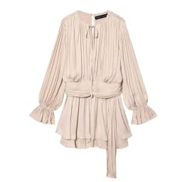 2026 spring new women's clothing retro temperament simple pleated waist slimming long sleeved dress short skirt