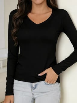 Women's Long-Sleeved V-Neck Soft Sports Top, Suitable for Various Scenarios Such as Sports, Home Wear, and Commuting.