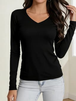 Women's Long-Sleeved V-Neck Soft Sports Top, Suitable for Various Scenarios Such as Sports, Home Wear, and Commuting.